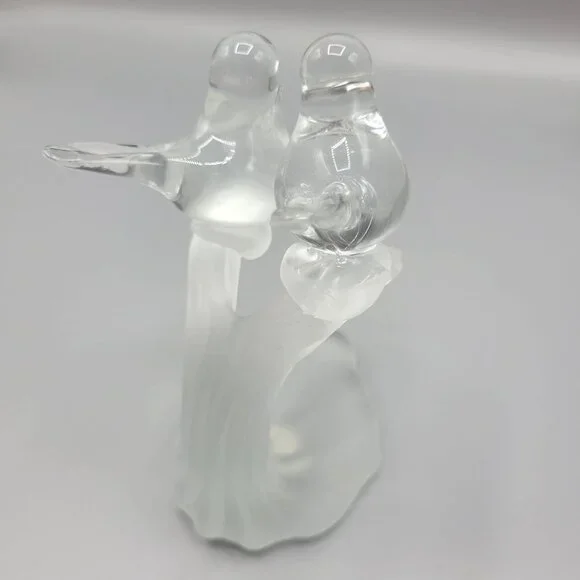 Vintage Artmark Glass Crystal Clear & Frosted Branch Love Birds Figurine 5.5" - Picture 14 of 15